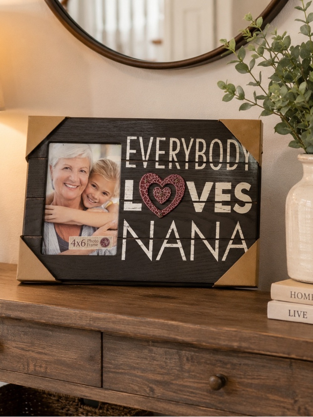Everybody Loves Nana Black Wood Photo Frame with Red Heart Accent